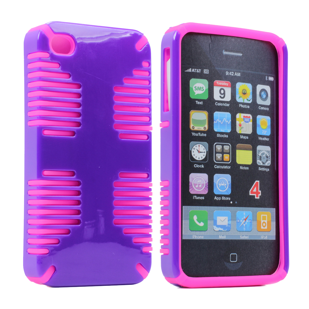 iPHONE 4 4S Hybrid Grip Case (Purple-Hotpink)